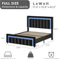 HOMBCK Full Size Bed Frame with LED Lights and Velvet Upholstered Headboard, Bed Frame Full with Modern Diamond Headboard Adjustable, Wooden Slats Support, Noise Free, No Box Spring Needed, Black