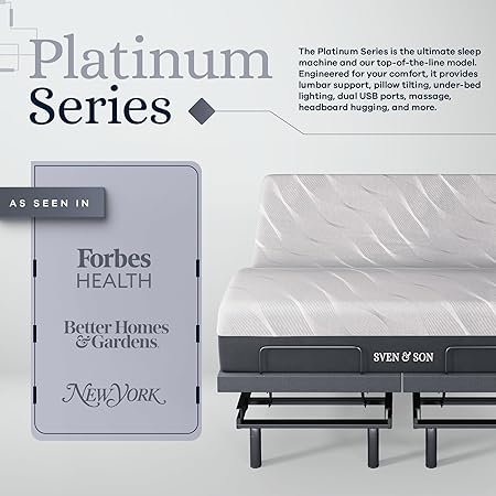 Sven & Son Platinum Adjustable Bed Base Frame + 14 inch Hybrid Spring Matt (Medium Soft), Lumbar Support, Head-Pillow-Tilt, Massage, Under-Bed Lights, USB - King