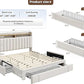 EnHomee Queen Bed Frame with 3 Storage Drawers, Platform Bed Frame and 2-Tier Storage Headboard, Mattress Foundation with Wooden Slats Support, No Box Spring Needed, Beige