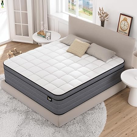 Queen Mattress 14 Inch - Hybrid Queen Size Mattresses with Gel Memory Foam- Deep Sleep Bed in a Box Pain Relief - Fiberglass Free&Medium Firm Feel