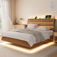 iPormis Floating Queen Metal Bed Frame with LED Lights & Charging Station, Platform Bed with Wooden Storage Headboard, Sturdy Steel Slats, No Box Spring Needed, Easy Assembly, Noise-Free, Walnut